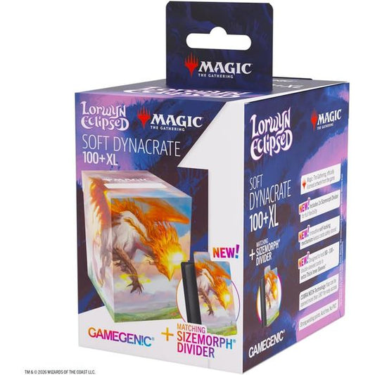 The ingenious Soft Dynacrate 100+ XL is a unique product on the market: It includes our successful Sizemorph Divider that perfectly adapts to the amount of cards inside the box. This makes it perfect for players who want to store standard size decks with token cards and sideboard, OR players with a double-sleeved Commander deck of 100 cards. On top of that, the Soft Dynacrate 100+ XL has an innovative self-lock mechanism, keeping cards securly locked in during transportation. It is fully printed with vibran