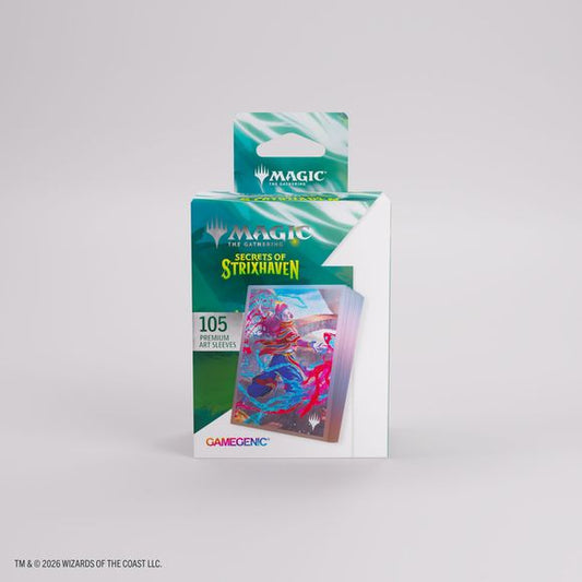 Enhance your game and protect your cards in style. These premium-quality, full-color printed Art Sleeves with textured finish are a must-have for every fan of the game. The matte back and clear front provide an exceptional tactile feel and an incredibly smooth shuffle experience. Each pack includes 105 sleeves and comes in fully plastic-free full-art packaging with a retractable hanger.
