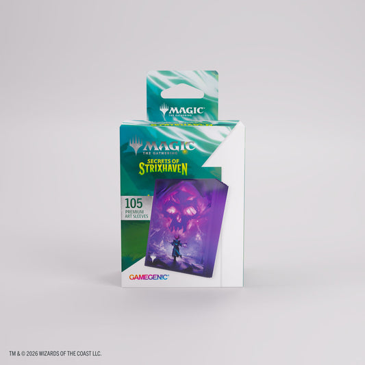 Enhance your game and protect your cards in style. These premium-quality, full-color printed Art Sleeves with textured finish are a must-have for every fan of the game. The matte back and clear front provide an exceptional tactile feel and an incredibly smooth shuffle experience. Each pack includes 105 sleeves and comes in fully plastic-free full-art packaging with a retractable hanger.