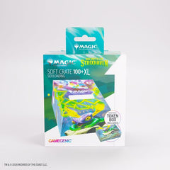Magic: The Gathering officially licensed artwork from the game. Designed to hold 100 double-sleeved cards in extra Thick Inner Sleeves. Innovative self-locking mechanism keeps cards safely stored. Includes a token box.