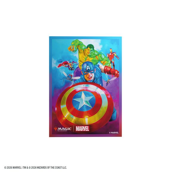 OFFICIAL MARVEL X MAGIC DESIGN: Premium card sleeves featuring officially licensed Captain America Team Leader artwork combining Marvel Super Heroes with Magic: The Gathering style.

PROTECTS VALUABLE CARDS: Durable sleeves help prevent bent corners, scratches, and wear during gameplay and shuffling.

TEXTURED MATTE SHUFFLE FEEL: Matte back and clear front provide smooth shuffling and excellent card visibility during play.

STANDARD CARD SIZE COMPATIBILITY: Optimized for Magic: The Gathering cards and compa