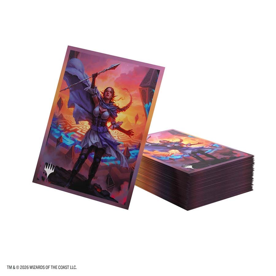 Protect your deck with Magic: The Gathering Reality Fracture Premium Art Sleeves featuring Nissa, Leyline Tamer. These officially licensed MTG card sleeves include 105 sleeves with vibrant full-color artwork and a textured matte back for a comfortable grip and smooth shuffling. The clear front keeps card faces easy to view while providing reliable protection during play and storage. Ideal for Commander, Standard, and other Magic formats, these premium sleeves come in plastic-free full-art packaging with a r