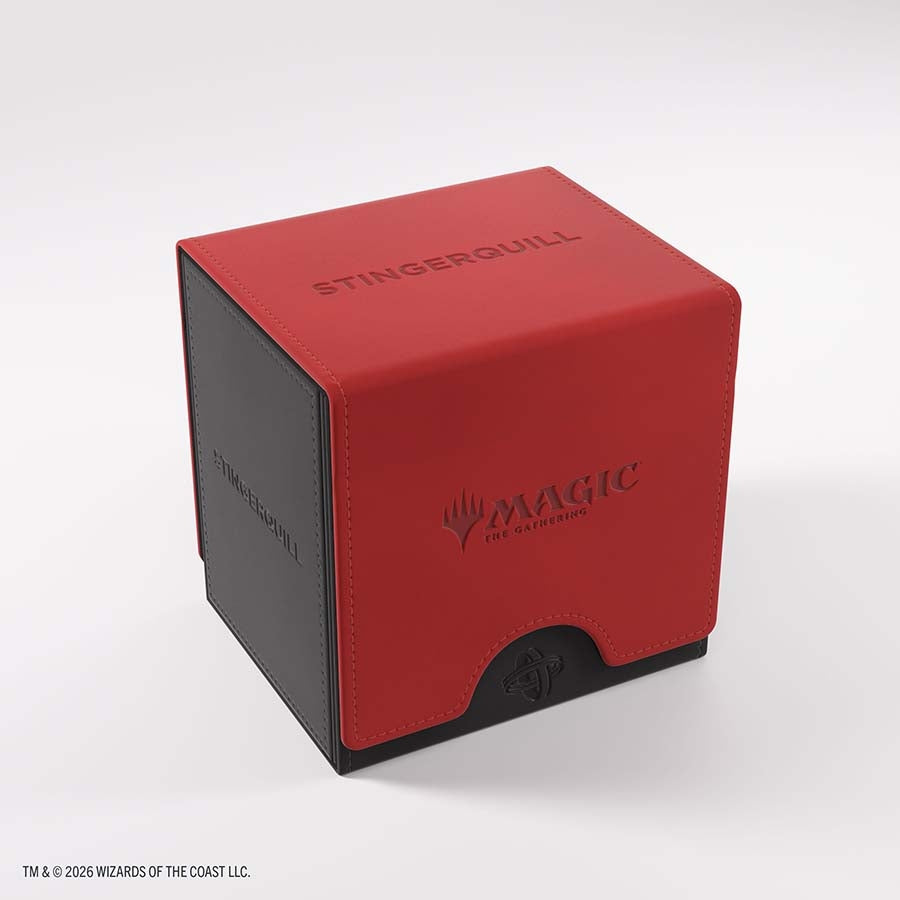 Protect and organize your Commander deck with the Magic: The Gathering Reality Fracture Sidekick PRO 100+ XL featuring Stingerquill. This premium MTG deck box holds 100+ double-sleeved cards, including cards in extra-thick inner sleeves, with additional room for tokens or a sideboard. A removable UV-protected Slide Card Case displays your Commander while keeping it protected. The hidden drawer stores dice and tokens, while Gamegenic’s convertible cover attaches to the bottom for compact storage and easy car