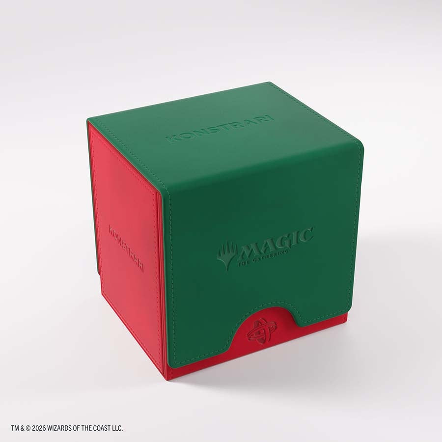 Protect and organize your Commander deck with the Magic: The Gathering Reality Fracture Sidekick PRO 100+ XL featuring Konstrari. This premium MTG deck box holds 100+ double-sleeved cards, including cards in extra-thick inner sleeves, with additional room for tokens or a sideboard. A removable UV-protected Slide Card Case displays your Commander while keeping it protected. The hidden drawer stores dice and tokens, while Gamegenic’s convertible cover attaches to the bottom for compact storage and easy card a