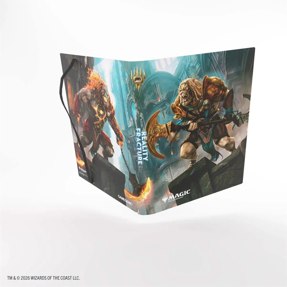 Protect and organize your Magic: The Gathering collection with the Reality Fracture Casual Album 18-Pocket featuring Ajani, Path of Vengeance. This officially licensed MTG card binder includes 20 durable pages with 18 side-loading pockets per page, holding up to 360 standard-size cards, including double-sleeved cards. Black interior pages provide a clean backdrop for your collection, while the softcover design keeps the album lightweight and easy to carry. A wide reinforced elastic strap helps keep the bind
