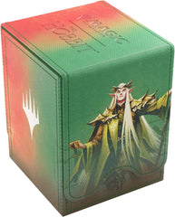 The Squire 80+ XL is a premium deck box featuring officially licensed artwork from the game, showcased on a full-color printed Refractifyber surface with high visual impact.
The Squire 80+ XL holds 80 double-sleeved cards, even with extra Thick Inner Sleeves. The Convertible line is designed to present cards in unique ways. Remove the lid, attach it to the bottom, or start tilting your box in a wide variety of ways. Powerful magnets keep it safely closed. 
Five Squire 80+ XLs fit into the Treasure Trove, cr