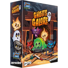In Ghosts Galore you’re helping various monsters to build a fun ghosthouse in an abandoned mine. Optimizing their requirements while building tracks efficiently is key! Over the course of eight rounds, each player builds a track for the ghost train. The player who lines up the best scares wins!