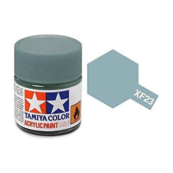 Tamiya Acrylic Paints are made from water-soluble acrylic resins and are excellent for either brush or spray painting. These paints can be used on styrol resins, styrofoam, wood, plus all of the common model plastics. The paint covers well, flows smoothly with no blushing or fading, and can be blended easily. 10ml screw top bottle. 

Proper ratio for paint thickness differs according to weather conditions. Rough guidelines of thinning ratio is2:1-3:1 ( Tamiya Acrylic paint : thinner).

Continental US Sh