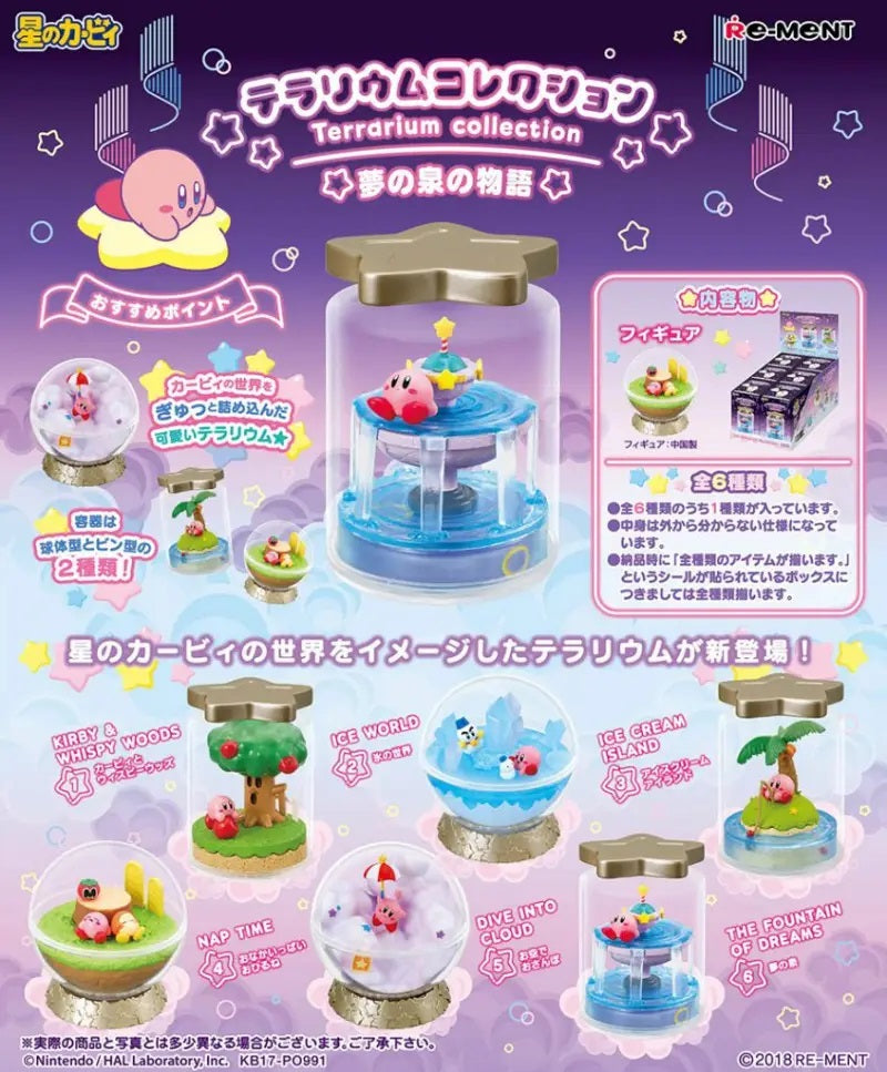 <p><strong>Each box contains 1 random Kirby terrarium figure. Specific designs cannot be selected.</strong></p>

<p>Step into the colorful world of Dream Land with the <strong>Re-Ment Kirby Terrarium Collection: Story of the Fountain of Dreams</strong> blind box series!</p>

<p>This charming collection features Kirby in a variety of whimsical miniature scenes inspired by the <strong>Fountain of Dreams</strong> and classic Kirby adventures. Each design is enclosed in a decorative terrarium-style display, wit