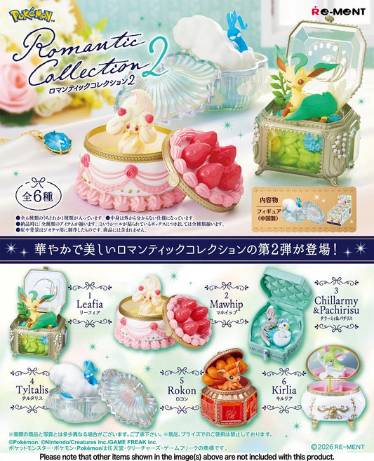 <p><strong>Each box contains 1 random Pokémon collectible. Specific designs cannot be selected.</strong></p>

<p>Add an elegant touch to your Pokémon collection with the <strong>Re-Ment Pokémon Romantic Collection 2</strong> blind box series!</p>

<p>This beautifully styled collection features Pokémon displayed inside ornate jewelry box- and keepsake-inspired scenes. Each design combines soft colors, decorative details, and character-themed accessories for a refined, romantic presentation.</p>

<p>The serie