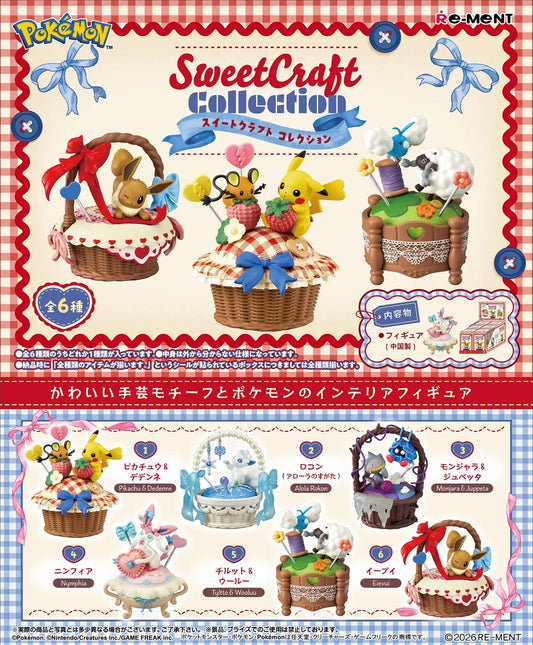 <p><strong>Each box contains 1 random Pokémon craft-themed diorama. Specific designs cannot be selected.</strong></p>

<p>Add a handmade touch to your Pokémon collection with the <strong>Re-Ment Pokémon Sweet Craft Collection</strong> blind box series!</p>

<p>This charming collection combines adorable Pokémon with cozy sewing, knitting, basket, and craft-inspired scenes. Each miniature diorama is filled with detailed textures, ribbons, fabric-style patterns, yarn, lace, and decorative accessories that give