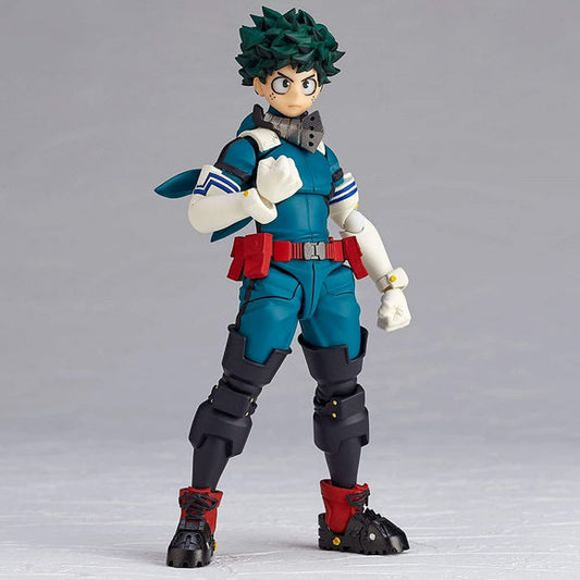 Izuku Midoriya from "My Hero Academia" joins the Amazing Yamaguchi action figure series once again with a rerelease! He's got his trademark additional protective gear over his basic green uniform, and he's got 28 points of articulation for tons of action-packed poses! He comes with lots of effect parts, three interchangeable facial expressions (with movable eyes!), and two effect sheets with an American comics-style sound effect for extra fun! And the all-important "butsubutsu" speech bubble is also include