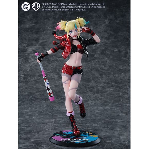 <p>Harley Quinn brings her signature brand of chaos to another world with the <strong>Harley Quinn Suicide Squad ISEKAI Ver. 1/7 Scale Figure</strong> from Kaiyodo!</p>

<p>Based on her appearance in the DC anime <strong>Suicide Squad ISEKAI</strong>, Harley is recreated in an energetic pose inspired by the series' official artwork. Flashing a playful peace sign and wearing a mischievous grin, the sculpt captures both Harley's cute side and the unpredictable personality of Gotham's infamous villain.</p>

<p