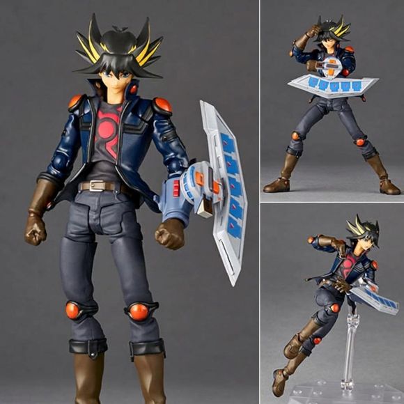 <p>Rev it up with <strong>Yusei Fudo</strong> from <em>Yu-Gi-Oh! 5D's</em>, joining Kaiyodo's highly articulated <strong>Revoltech</strong> action figure series!</p>

<p>Yusei's distinctive rider-inspired outfit, sharp silhouette, and signature hairstyle are faithfully recreated in figure form. Kaiyodo's articulation system gives him a wide range of movement for recreating dramatic dueling poses and scenes from the anime.</p>

<p>The figure includes Yusei's Duel Disk along with multiple card accessories and