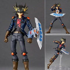 <p>Rev it up with <strong>Yusei Fudo</strong> from <em>Yu-Gi-Oh! 5D's</em>, joining Kaiyodo's highly articulated <strong>Revoltech</strong> action figure series!</p>

<p>Yusei's distinctive rider-inspired outfit, sharp silhouette, and signature hairstyle are faithfully recreated in figure form. Kaiyodo's articulation system gives him a wide range of movement for recreating dramatic dueling poses and scenes from the anime.</p>

<p>The figure includes Yusei's Duel Disk along with multiple card accessories and
