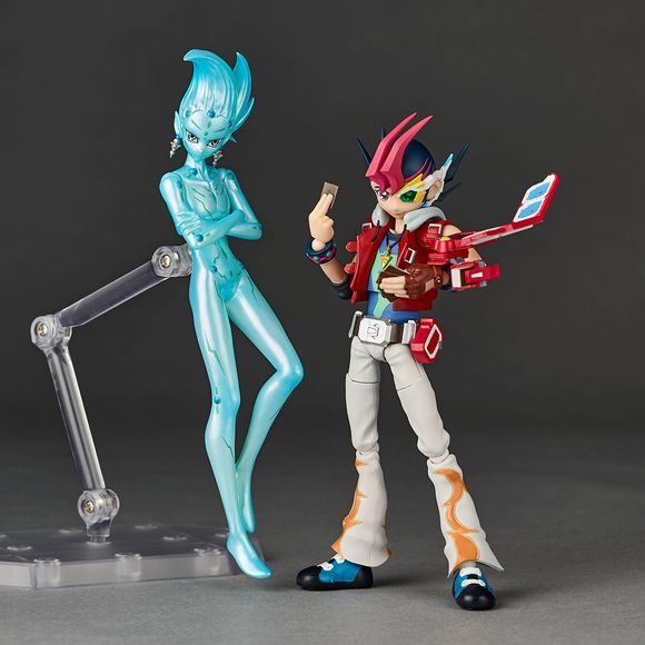 <p>Get ready to duel with <strong>Yuma Tsukumo and Astral</strong> from <strong>Yu-Gi-Oh! ZEXAL</strong>, now together as an impressive Revoltech action figure set from Kaiyodo!</p>

<p>Yuma features extensive articulation designed to recreate his energetic poses from the series, along with his distinctive hairstyle, detailed outfit, pendant, Duel Disk, D-Gazer, cards, and a variety of interchangeable expressions and hands.</p>

<p>Astral is recreated with translucent parts and pearl-finished coloring to ca