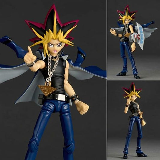 <p>The legendary King of Games joins Kaiyodo's <strong>Revoltech</strong> series with the <strong>Yami Yugi</strong> action figure from <em>Yu-Gi-Oh! Duel Monsters</em>!</p>

<p>Yami Yugi's unmistakable spiked hairstyle, sharp features, school uniform, and dramatic silhouette are recreated with detailed sculpting and extensive articulation. The articulated coat sections allow his uniform to flare outward during dynamic poses, making it easy to recreate intense moments from his duels.</p>

<p>The included Du
