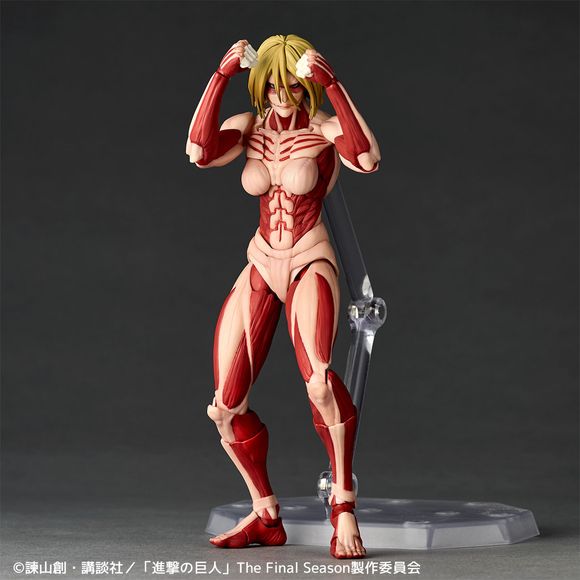 <p>Bring one of the most memorable threats from <strong>Attack on Titan</strong> to your collection with the <strong>Kaiyodo Revoltech Amazing Yamaguchi Female Titan</strong> action figure!</p>

<p>The Female Titan's athletic physique and distinctive combat style are recreated with Kaiyodo's signature Amazing Yamaguchi articulation system, allowing for a wide range of dynamic poses inspired by her battles against Eren and the Scout Regiment.</p>

<p>The figure is designed to reproduce everything from uprigh
