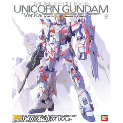Veteran mecha designer Hajime Katoki again brings his style to Bandai's popular Master Grade (MG) series, this time with his design of Unicorn Gundam! The titular mecha from the "Mobile Suit Gundam Unicorn" serial novel comes sharply molded on colored runners and is capable of being switched between Unicorn Mode and Destroy (NT-D) Mode. In Unicorn Mode, the all-white Mobile Suit has a horn projecting from its forehead that resembles that of the mythical creature for which it was named. When switching to NT-