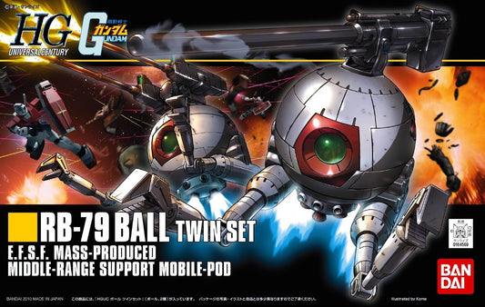 Not one Ball, but two! The latest HGUC release from Bandai gives you two identical RB-79 Balls (EFSF Mass-Produced Mid-Range Support Mobile Pods), both with 180mm cannons or twin guns that you can switch in and out, and the arms are articulated as well. Also, Bandai has supplied two display stands so your Balls don't roll away.