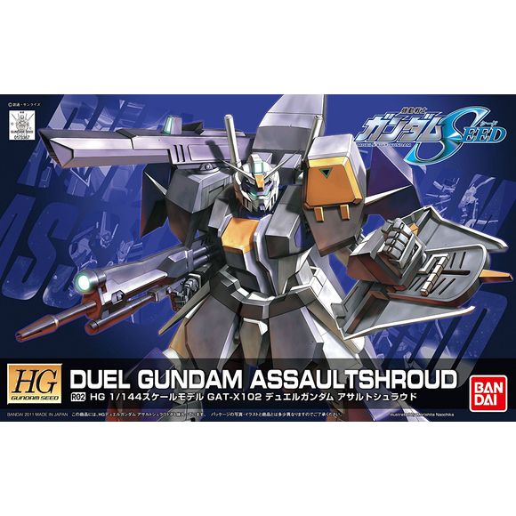 One of the Gundams from the Gundam Seed TV series. Features rifle, shield, and beam saber. Assault shroud armor can be removed. New Remaster version features more vivid colors, action base attachments, and faction markings.