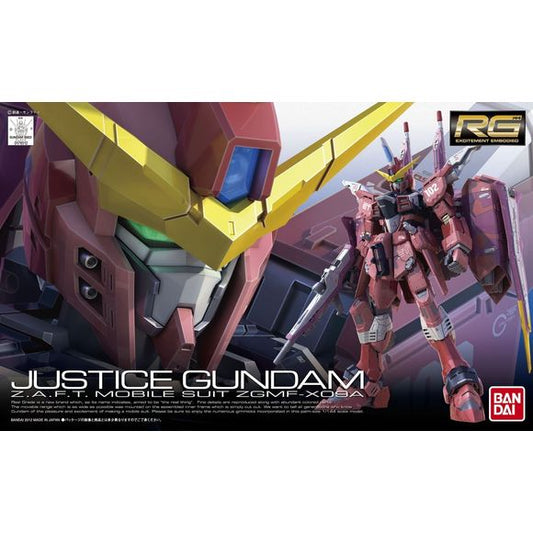 The latest Real Grade (RG) features the ruby red Gundam from the second half of Gundam Seed. Utilizing the Advanced MS Joint, this 1/144 scale kit features extensive detail and possability found typically in the higher end MG and PG (perfect grade) product lines. The Fantum-00, the trade mark giant backpack, can detach from the Justice and for the first time ever allow the Justice to ride on top of it thanks to foot clips. All weapons including the shoulder mounted beam boomerangs, beam rifle, beam sabers a