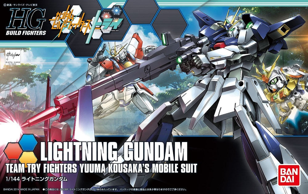 Based on the Regus, the Lightning Gundam is used by Yuma Kousaka from Gundam Build Fighters Try. Compatible with the Lightning Pack (sold separately) to recreate its transformed flight mode. Beam rifle, shield and beam saber included. Approx. 5" tall.