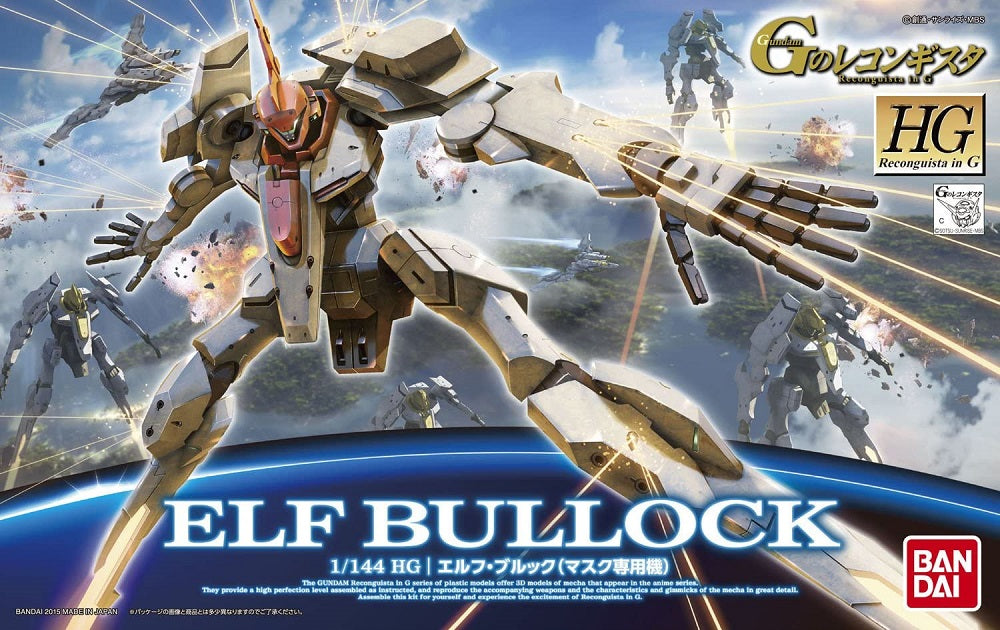 From "Reconguista in G," comes the Elf Bullock! Molded in multiple colors, this kit includes orange effects parts and parts for building its own display base. In usual Bandai-fashion, stickers are included for markings, though paint and Gundam markers (sold separately) may be used to detail this kit. This is a transformable kit.