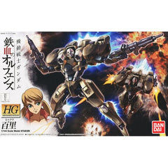 From the hit series "Mobile Suit Gundam: Iron-Blooded Orphans" comes the Hyakuri.  This 1/144 HG kit comes with parts molded in light tan, brown, grey and light grey.  A small clear plastic display stand and foil stickers for the markings are also included. Assembly Required.