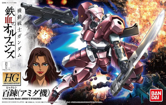 It's the Hyakuren as piloted by Amida Arca from the anime series "Iron-Blooded Orphans".  Parts come molded in multiple colors and includes a small sheet of color stickers.