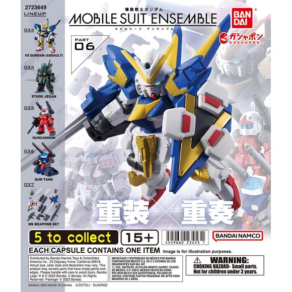 Mobile Suit Gundam – Mobile Suit Ensemble Part 06 Gashapon

Build, customize, and expand your Mobile Suit collection with Bandai’s Mobile Suit Ensemble Part 06! This Gashapon series features highly detailed, super-deformed Mobile Suits with interchangeable parts and weapons, allowing you to create different poses and loadouts.

There are 5 different items to collect:

V2 Gundam (Assault)
Stark Jegan
Guncannon
Gun Tank
MS Weapons Set

Each gacha capsule contains 1 randomly selected item. The figure or weapon