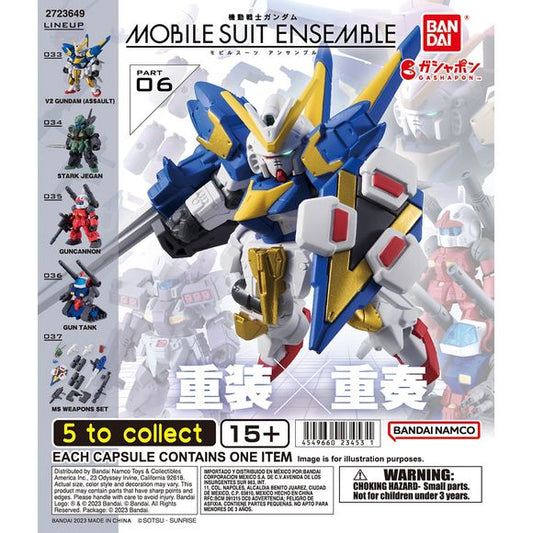 Mobile Suit Gundam – Mobile Suit Ensemble Part 06 Gashapon

Build, customize, and expand your Mobile Suit collection with Bandai’s Mobile Suit Ensemble Part 06! This Gashapon series features highly detailed, super-deformed Mobile Suits with interchangeable parts and weapons, allowing you to create different poses and loadouts.

There are 5 different items to collect:

V2 Gundam (Assault)
Stark Jegan
Guncannon
Gun Tank
MS Weapons Set

Each gacha capsule contains 1 randomly selected item. The figure or weapon