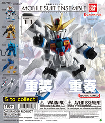 Expand your collection with Mobile Suit Gundam Mobile Suit Ensemble Part 11 from Bandai! This popular Gashapon series features compact, highly detailed Mobile Suits with articulated joints and interchangeable weapons and accessories, allowing you to pose, equip, and customize your collection.

Part 11 is headlined by the Gundam X from After War Gundam X, complete with its distinctive Satellite Cannon equipment. The lineup also brings together the gold Hyaku-Shiki from Mobile Suit Zeta Gundam and the amphibi