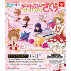<p>Hugcot Cardcaptor Sakura is the first wave of Bandai's Gashapon cable accessory figures.</p>

<p>Each Hugcot figure hugs onto your charging cable. This lineup features Sakura, Tomoyo, Syaoran, Kero-chan and Spinel Sun, and at about 4 cm they also display nicely as figures.</p>

<p>Each purchase is for 1 random capsule from the assortment of 5 designs. Designs cannot be selected. Approx. 4 cm.</p>