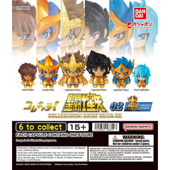 <p>Colle Chara! Saint Seiya 02 is a Bandai Gashapon capsule figure series featuring the Gold Saints.</p>

<p>This second wave covers the Gold Saints from the latter half of the Sanctuary arc: Libra Dohko, Scorpio Milo, Sagittarius Aiolos, Capricorn Shura, Aquarius Camus and Pisces Aphrodite. Collect them to recreate the battles of the Twelve Houses.</p>

<p>Each purchase is for 1 random capsule from the assortment of 6 designs. Designs cannot be selected.</p>