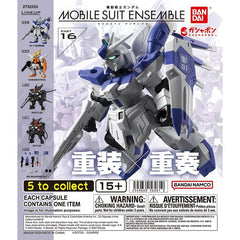 Gundam Mobile Suit Ensemble Part 16 Gachapon Capsule Collection features: Hi-V Gundam, Gundam Kyrios, SVMS-01O Over Flag Gundam, GN Flag Gundam, and MS Weapon Set

This contains one random kit in a gashapon ball.