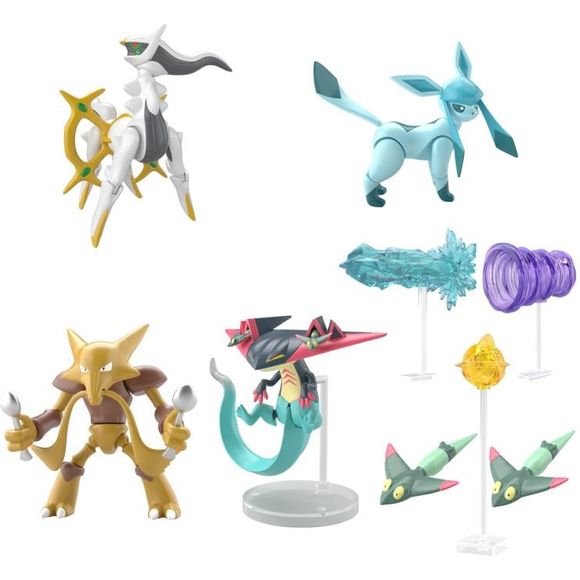 The 7th release of the Pokémon Shodo figure series has arrived! In addition to the Legendary Pokémon Arceus from the Sinnoh region, the setting of Pokémon Diamond and Pearl, and the evolved form of Eevee Glaceon, the lineup also includes Alakazam from the Kanto region and Dragapult from the Galar region. You will receive 1 random figure from a pool of 5 total figures to collect.

Note: Boxes contain 10 figures each, but there are 5 total for the lineup. Each box should contain 3 Arceus figures, 2 Glaceon