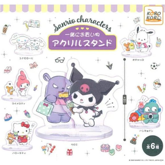Sanrio Characters Shopping Together Gashapon Acrylic Stand Figure Capsule Collection features: Cinnamoroll, My Melody, Hello Kitty, Pochacco, and Hangyodon

This contains one random figure in a gashapon ball.