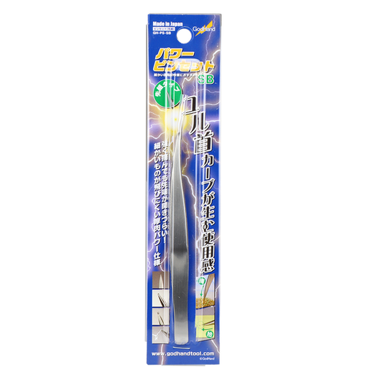 GodHand quality tapered nipper that has a gentle curve that makes it easier to grab parts from surfaces. Made of highly durable stainless steel.  Overall length is 125mm (4.92").