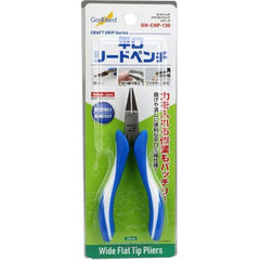 The GodHand CHP-130 Flat-mouth Lead Pliers are convenient for bending and crushing!  The Craft Grip series features a comfortable grip designed to fit into the palm of your hand. Useful for bending photo-etch metal parts, metal plates, cans etc. Overall length is approximately 130mm.  Tip width is 3.5mm.