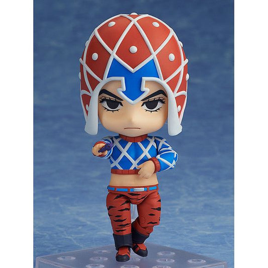 "Starting now, I'm showing my true resolve!"
From the anime series "JoJo's Bizarre Adventure: Golden Wind" comes a Nendoroid of the easy-going and relaxed Guido Mista! The figure is fully articulated so you can display him in a wide variety of poses. He comes with a standard expression as though readying his aim at his prey in front of him, an unyielding combat expression and an intrepid smiling expression.

Optional parts include his gun and a Stand effect part for displaying Guido right after he fires