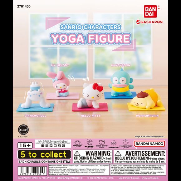 Uncover a delightful surprise with the Sanrio Characters Yoga Gashapon collection!
Collect all 5!: Hello Kitty, My Melody, Cinnamoroll, Hangyodon, & Pompompurin
Please note: All orders are random! We cannot guarantee a certain figure or "set".