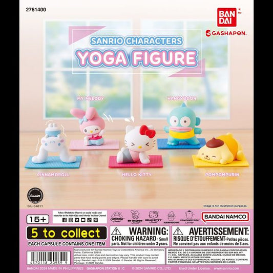 Uncover a delightful surprise with the Sanrio Characters Yoga Gashapon collection!
Collect all 5!: Hello Kitty, My Melody, Cinnamoroll, Hangyodon, & Pompompurin
Please note: All orders are random! We cannot guarantee a certain figure or "set".