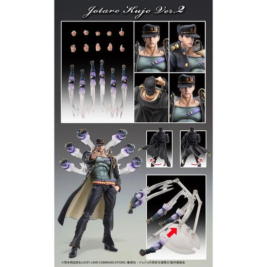 PRE-ORDER: Expected to ship in April of 2027.

From JoJo's Bizarre Adventure: Stardust Crusaders comes Jotaro Kujo Ver. 2, joining Medicos' popular Super Action Statue series!

This highly articulated figure includes three interchangeable head parts featuring a standard expression, sidelong glance, and gritted-teeth expression, along with multiple interchangeable hands for recreating Jotaro's iconic poses.

Also included are Ora Ora Rush effect parts, allowing you to recreate the rapid barrage of punches un