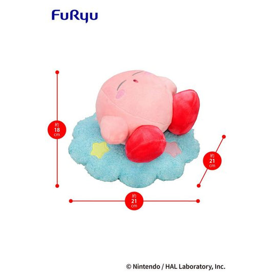 Dream away with the Kirby on the Cloud Plush (Sleep Ver.)! This plush captures Kirby in a peaceful nap, lying back with his eyes closed on a fluffy blue cloud decorated with colorful stars. He looks super comfy and ready for sweet dreams!

Measuring about 10.5 inches wide and 7 inches tall, it’s the perfect size for snuggles or displaying in your cozy space. Soft, huggable, and totally adorable, Kirby brings chill vibes wherever he goes.

Made by FuRyu and officially licensed by Nintendo / HAL Laboratory, I