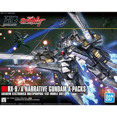 As seen in "Mobile Suit Gundam NT," the mighty Narrative Gundam appears with its super-large "A" equipment pack! The weapons can be worn on its regular body, and an action gimmick for the Chest Expansion is also included. The hip joints feature extra-wide action for full leg movement, and stands are included to keep the huge armaments supported. Includes foil stickers for the markings.

[Includes]:

Beam saber (x2)
Large beam saber (x2)
Display base
Cannon base (x2)