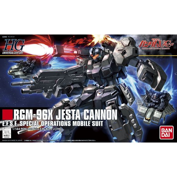 The Jesta Cannon is a heavy weapons variant of the elite unit designed to escort the Gundam Unicorn.  This model features its iconic back mounted beam cannon and multi launcher system which can move horizontally and vertically.  A large number of accessories including grenade launcher equipped beam rifle, standard beam rifle, beam saber, 2 shields, and a number of different expressive hands also come with the kit.  Runner x 10, foil sticker x1, tetron sticker x1, instruction manual x1.