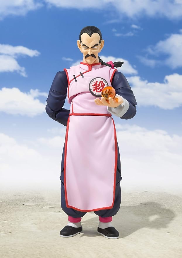 Tao Pai Pai from Dragon Ball joins S.H.Figuarts series! Along with main body, additional face part for Dodon-pa and for the special killing move with his tangue are included. Also this set has pillar for flying and special stage for the flying pose. This set includes 2 optional face parts, 3 optional right hands, 2 optional left hands, a pillar, a set of special stand, a Dragon Ball (seven star), optional cloth parts and 2 optional soles for right/left foot.