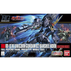 An upgraded Banshee outfitted with the Armed Amor DE and XC components features a new beam magnum with mounted revolving launcher. Armed Armor DE (shield) can be positioned on back or hand carried. Also includes beam sabers and interchangeable hands. An articulated lion-like claw has been included that can be used with the Banshee Destroy Mode HGUC release.