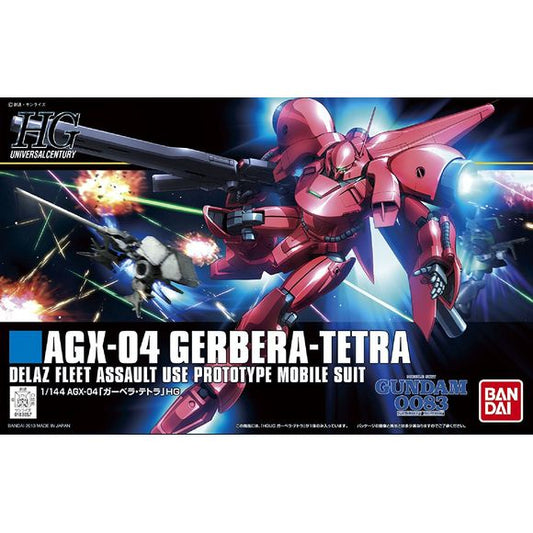 Originally part of the Gundam Project that lead to the creation of the GP01, GP02 and GP03 suits, the Gerbera Tetra was remade into this speedy pink design which has been faithfully replicated in the HGUC line. This unique enemy unit comes with sturm booster, propellant tanks, beam machine gun, 2 beam sabers and an array of interchangeable hands. Runner x8, foil stickerx1, instruction manual x1